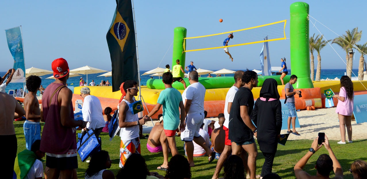 Bossaball Mountain View Egypt New sports Hybrid sports Volleyball Soccer Football Gymnastics Music Capoeira Bossa Nova